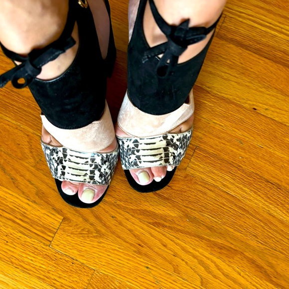 Minetta Land Heel Sandals snake/suede Black Black/White 9 - Picture 8 of 11